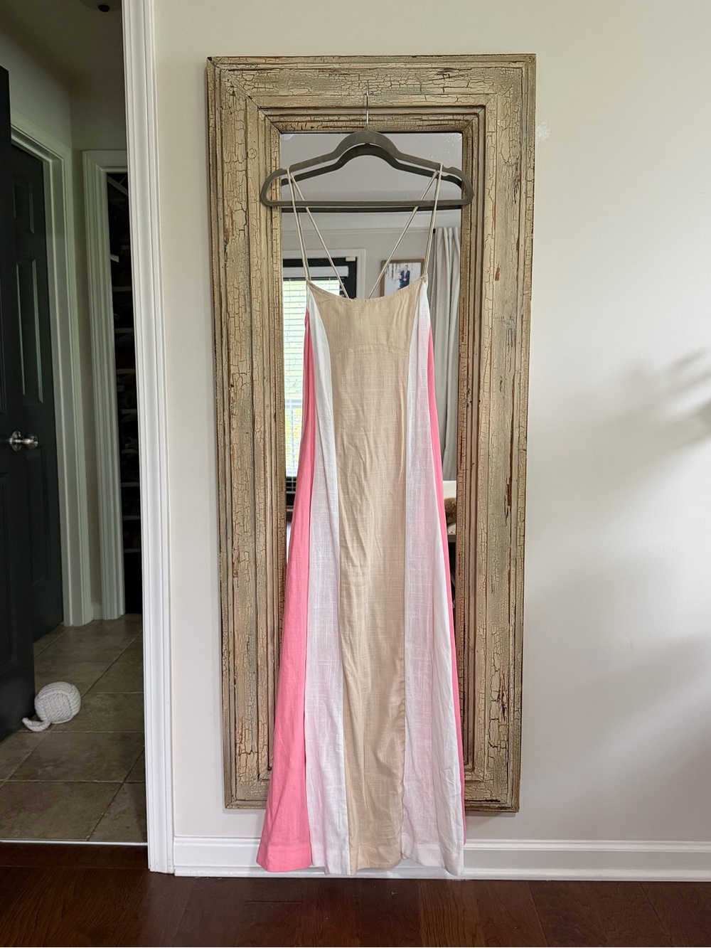 Spaghetti Strap Maxi Dress in Pink, White & Cream